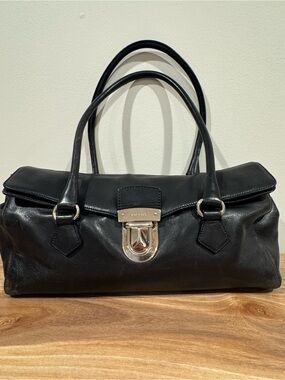 Prada Vintage Vitello Daino Black Leather Satchel Shoulder Bag